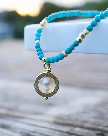 Naszyjnik z naturalnym turkusem i perłami, Studio Gazela