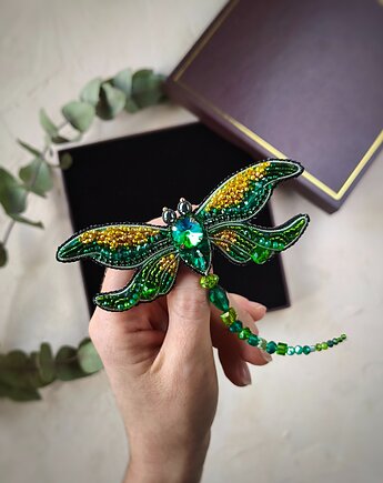 Broszka ważka ręcznie haftowana, Broszka koralikowa, Prezent dla kobiety, EcoToysByNastya