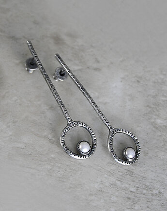 Nowoczesne asymetryczne kolczyki- srebro 925, perły, Pastelove Jewelry