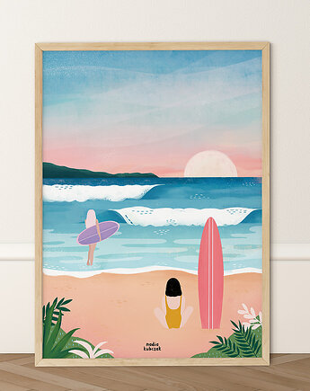 Plakat Surferki na plaży, nadia kubczak