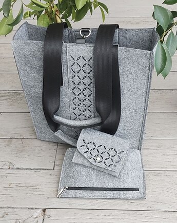 Torba Filcowa XXL z kosmetyczką i etui - szara, Beltrani