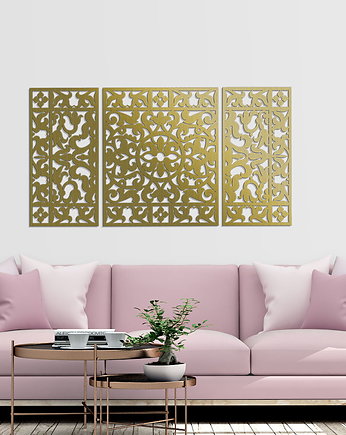 DEKORACYJNY TRYPTYK AŻUROWY, KWIATOWA ORNAMENTYKA, DEKORACJA ŚCIENNA 3D, 80 x, ORNAMENTI