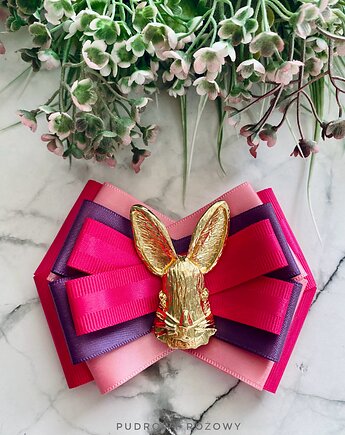 Brosza   z Zającem Wielkanoc  NEW, Pudrowy Różowy