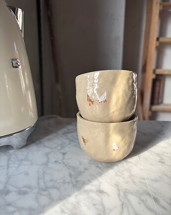 Zestaw 2 Ceramicznych Czarek Running z Kurami 160 ml, Maison Fragile