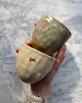 Zestaw 2 Organicznych Ceramicznych Czarek Wabi Sabi z Zającami 175 ml, Maison Fragile