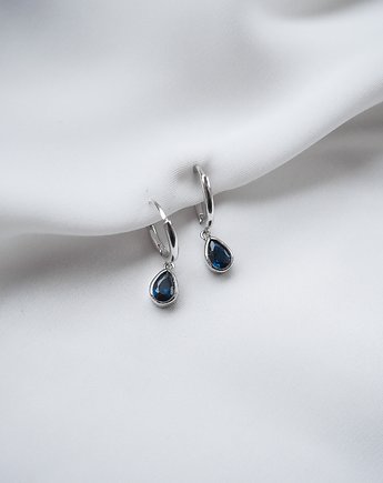 Kolczyki koła srebrne z niebieską kropelką cyrkonia DROPLET BLUE, OKAZJE - Prezenty na 18 dla koleżanki