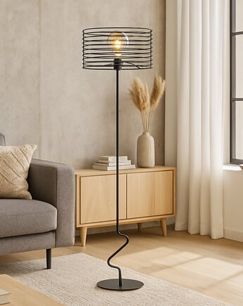 Loftowa lampa stojąca do salonu PARLA druciana czarna, lampy loftowe LYSNE LOFT