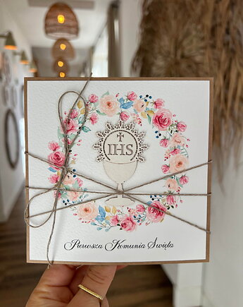 Najpiękniejsza ręcznie robiona kartka komunijna, prezent, sorte