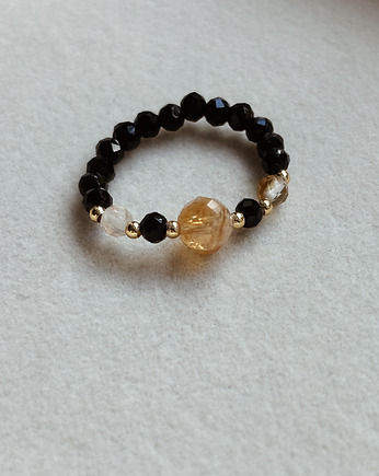 Pierścionek elastyczny Onyks i Cytryn, Chmolowska Jewellery