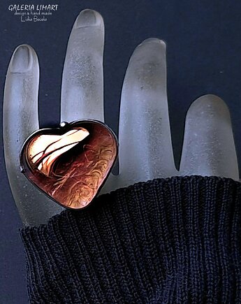 Serce z miedzianego szkła kwarcowego pierścionek unikatowy handmade, Galeria Limart
