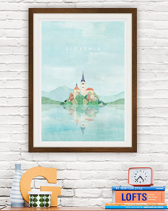 Jezioro Bled Słowenia - vintage plakat A3, minimalmill