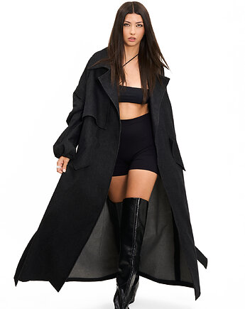 Trencz maxi oversize denim washed black, REST Factory