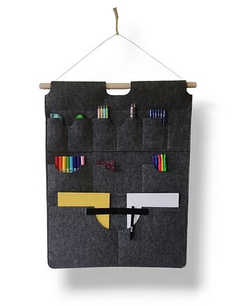 Organizer z kieszonkami na ścianę z filcu - grafitowy - zaokrąglone kieszonki, Felt Studio by Beltrani