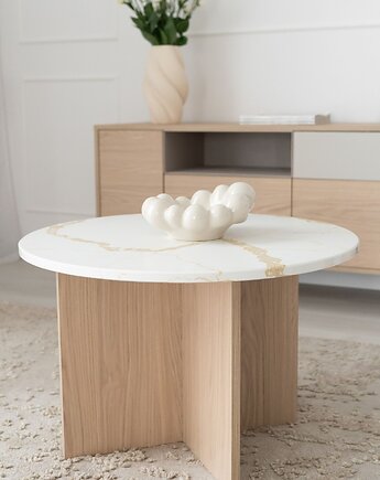 Elegancki okrągły stolik kawowy z marmurowym blatem z kamienia do  salonu, Papierówka Simple form of furniture