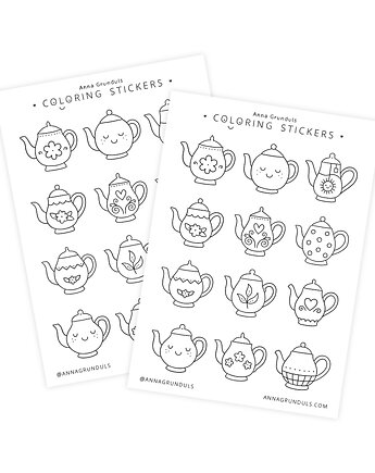 Naklejki do Kolorowania Dzbanki Czajniczki do Herbaty 1 Arkusz