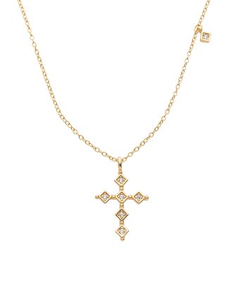 Naszyjnik z krzyżykiem cyrkonie srebro 925 pozłacane