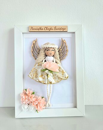 Anioł w ramce, pamiątka Chrztu Świętego, dla dziewczynki, Ona Ci Zaplecie