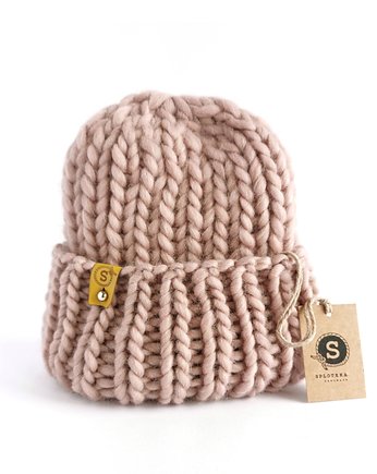 Wełniana czapka zimowa WOOLY pudrowy róż, sploteka