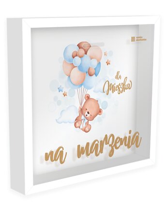 Ramka Skarbonka - Na marzenia - jeszcze jeden misiek - z imieniem dziecka, Ramka Skarbonka