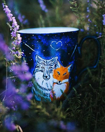Kubek dla miłośnika kawy i lasu wilk i lis, ZAMIŁOWANIA - Spersonalizowany prezent