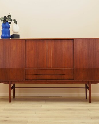 Highboard tekowy, duński design, lata 60, produkcja: Dania, Przetwory design
