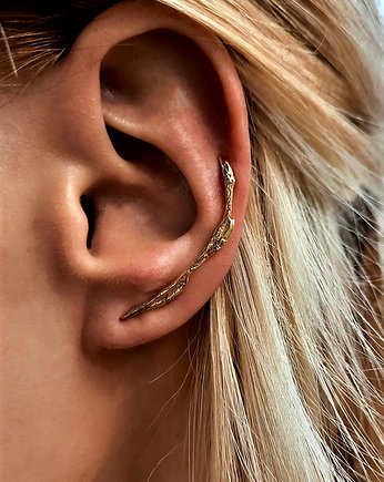 Kolczyk- nausznica GAŁĄZKA gold lewa -srebro pozłacane, motyw roślinny, ZIĘBA