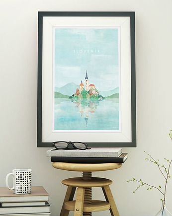 Jezioro Bled Słowenia - vintage plakat 50x70 cm, minimalmill
