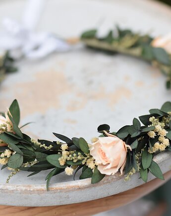 Komunijny wianek na głowę z stabilizowanych kwiatów, Projekt wianki