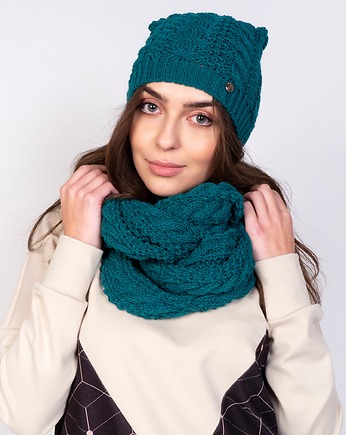 Ciepły i stylowy komplet czapka + szalik, zielony, Lanti