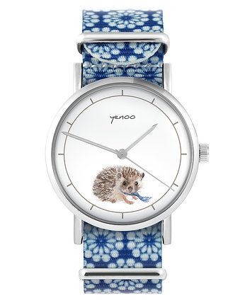 Zegarek - Jeżyk - niebieski, kwiaty, yenoo