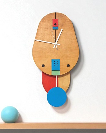 Ręcznie robiony drewniany zegar ścienny z wahadłem, Nowoczesny salon, Clock Wood Studio