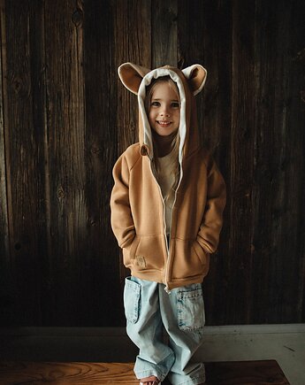 Bluza z kapturem z uszami kota dla dziecka brązowa, USZYTE