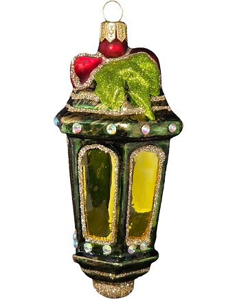 Ręcznie malowana szklana bombka zielony lampion ze złotymi zdobieniami, STARGLASS