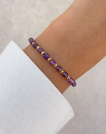 Bransoletka na gumce z ametystu z hematytem, Bring Biżuteria