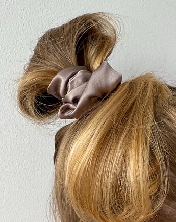 Jedwabna scrunchie gumka frotka mini taupe, Zdunetti