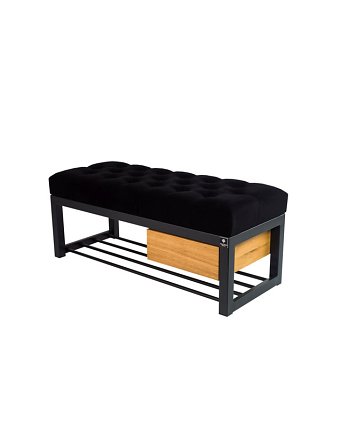 Ławka Pufa Pikowana Czarny Guzik Tapicerowany Stal LPMS-3, EMRA WOOD DESIGN