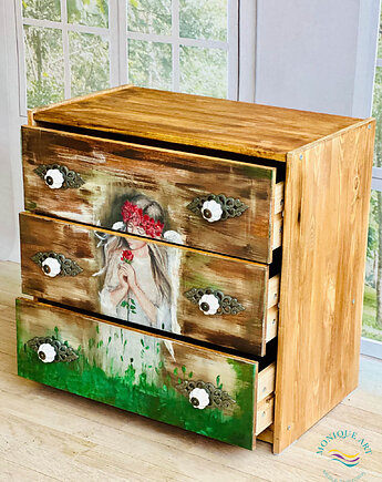 Artystyczna komoda z motywem anioła, rustykalny klimat, do salonu lub sypialni, Monique Art