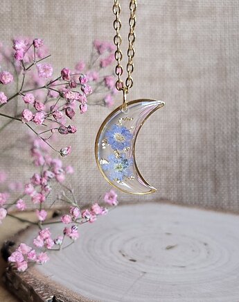 Złoty wisiorek złota zawieszka księżyc niezapominajki