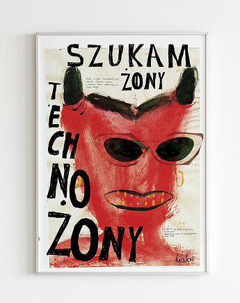 Plakat Szukam Techno Żony ilustracja poster na prezent, BEATNIK illustration