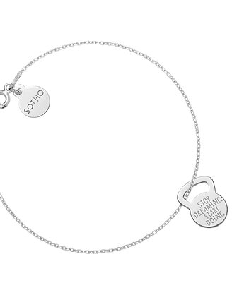 Srebrna bransoletka kettlebell STOP DREAMING START DOING, SOTHO