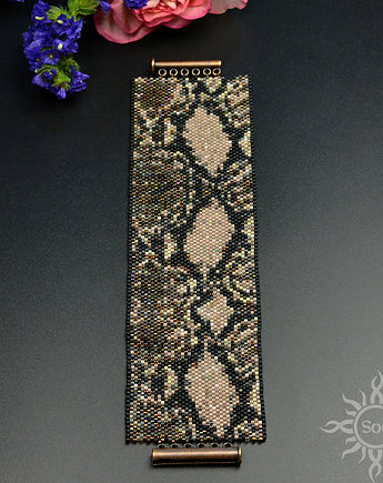 Snake Skin III, szeroka wyplatana bransoleta, beading, Sol