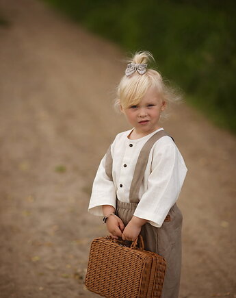 Komplet lniany koszula oversize off white i baggy sand, Awake for Kids