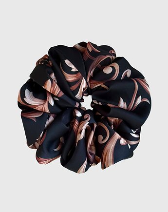Gumka do włosów czarna ze złotym wzorem Scrunchie Maxi Black Truffle, Vintiss