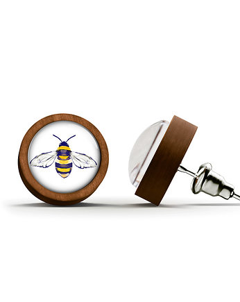Kolczyki drewniane - Pszczoła - sztyfty, yenoo
