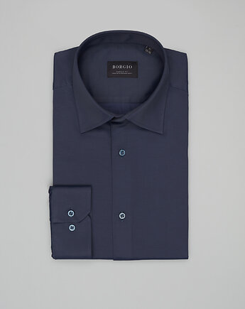 Koszula lumia 00639 długi rękaw granatowy classic fit, BORGIO