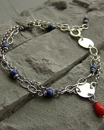 Koral i lapis lazuli  - bransoletka, RayOfArt