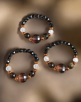 OCHRONA : pierścionek - turmalin, obsydian, kwarc dymny, kryształ górski, kaktusia