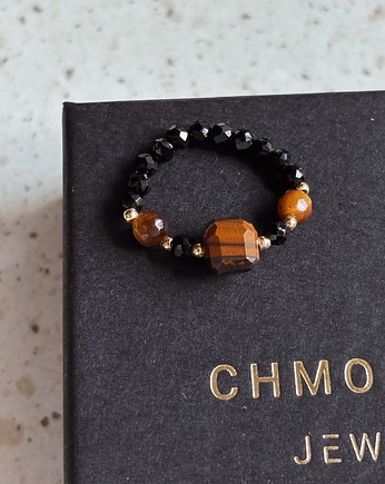 Pierścionek elastyczny Tygrysie Oko i Onyks, Chmolowska Jewellery