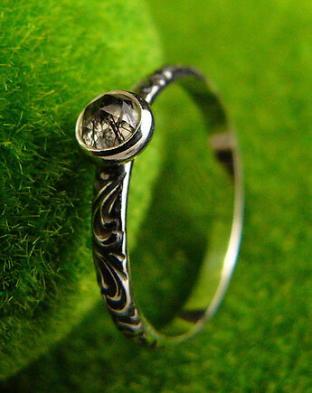 Pierścień ze Srebra Elfik - Kwarc z Turmalinem - 4, Kuźnia Nehesi