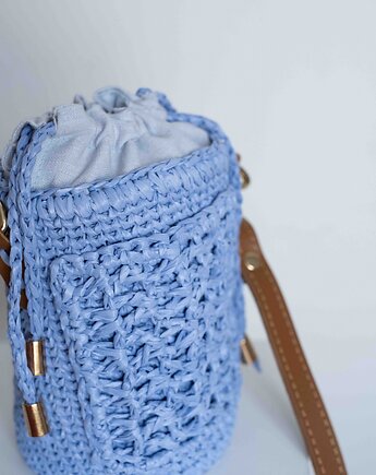 Kuferek Mia, niebieski, rafia, handmade, OSOBY - Prezent dla Kobiety